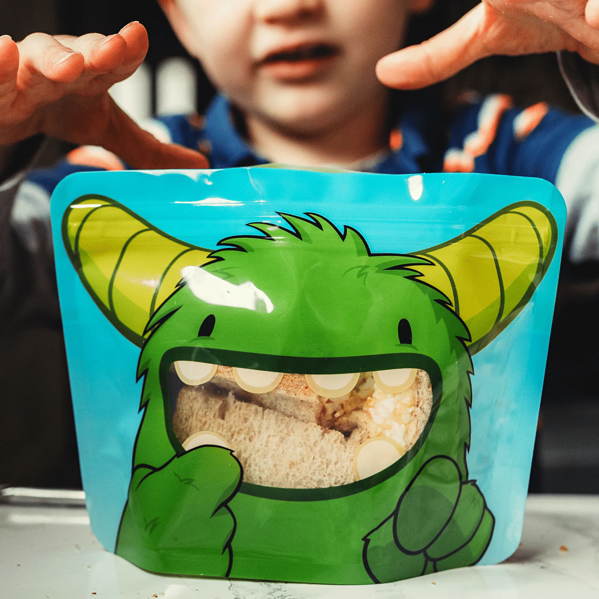 Nom Nom Kids Reusable Monster Sandwich Bags 4 Pack Stand Up Lunch Bags - Image 6