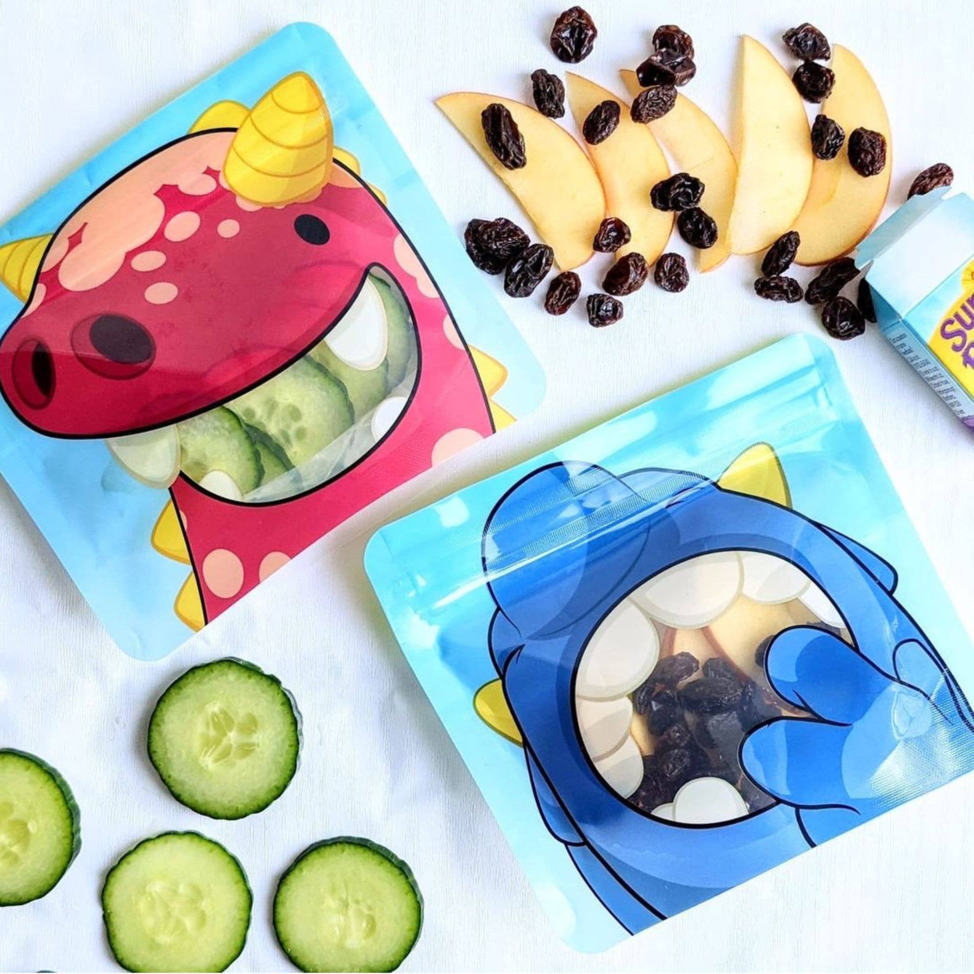 Nom Nom Kids Reusable Monster Snack Bags 4 Pack Stand Up Snack Pouches - Image 3
