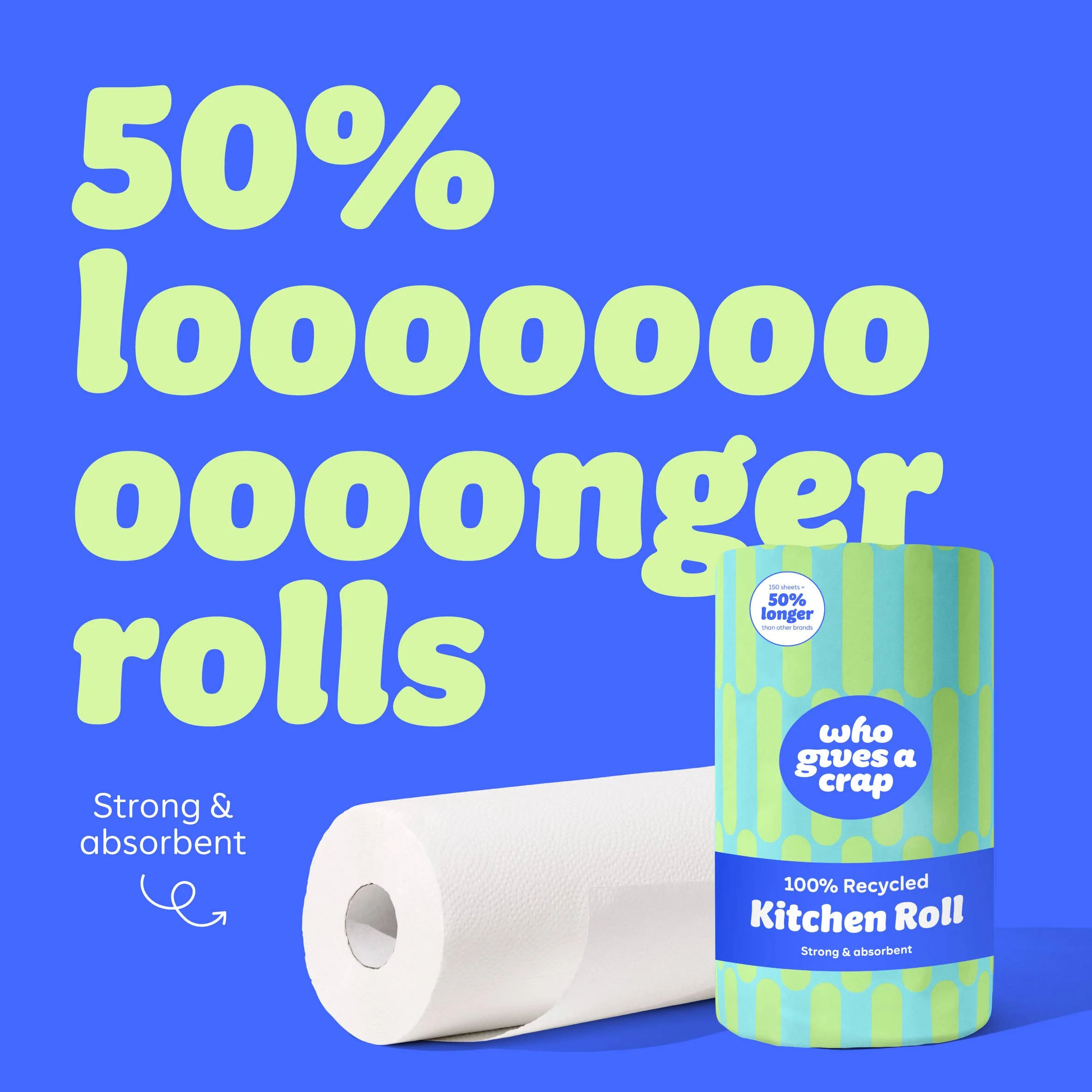 Who Gives A Crap Recycled Kitchen Roll | 100% Recycled Paper | Extra Long 150-Sheet Roll - Image 2