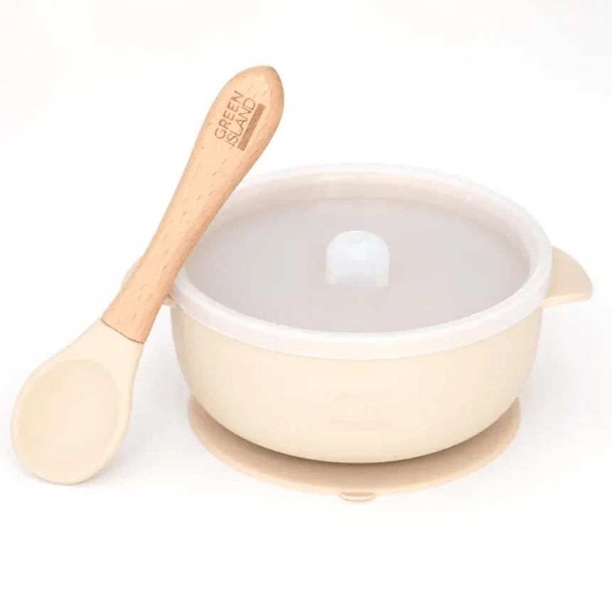 Baby Suction Bowl With Lid & Bamboo Spoon - Image 4