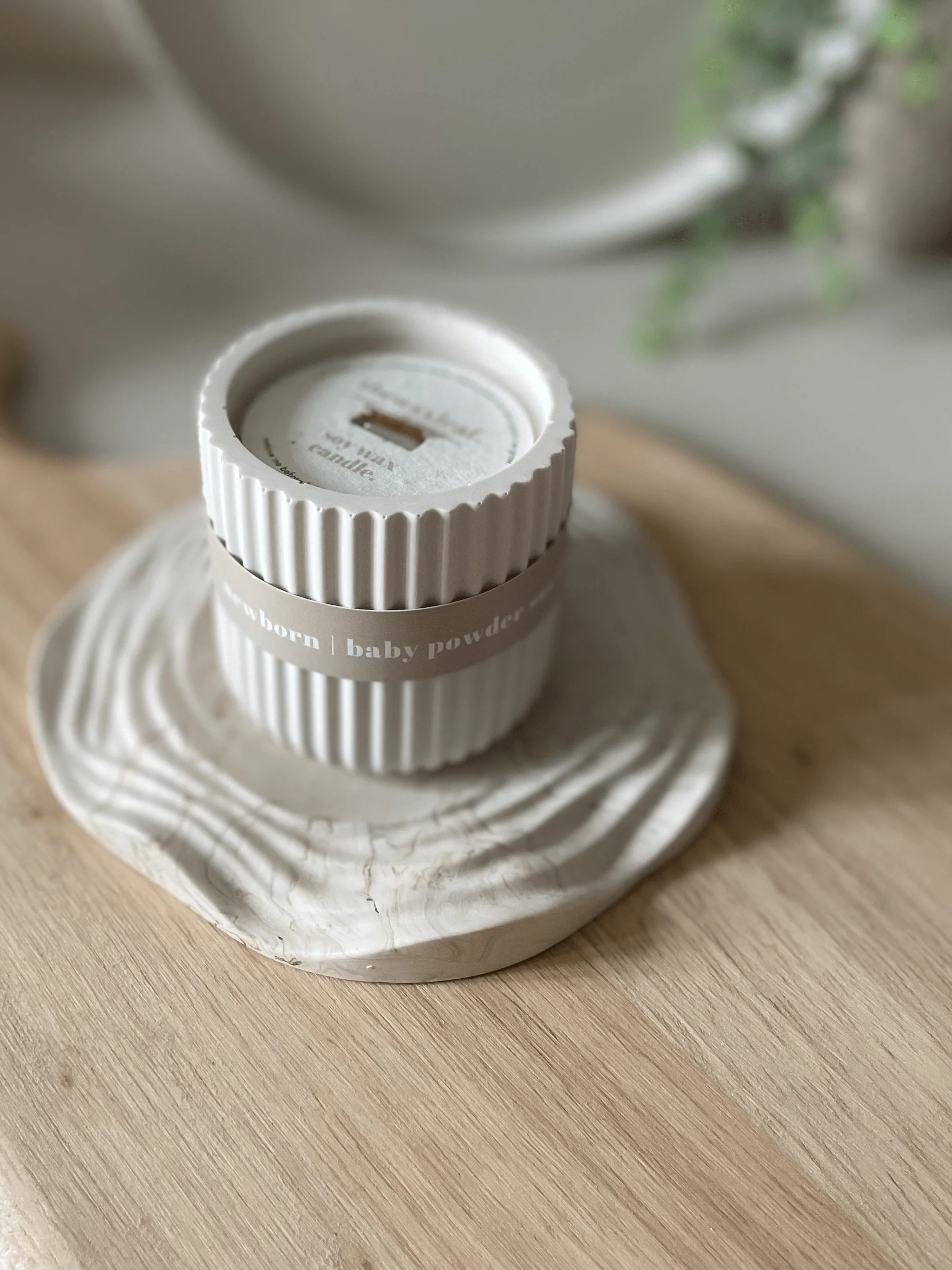 Baby Powder Jesmonite Soy Candle – Soft Neutral Home Fragrance - Image 7