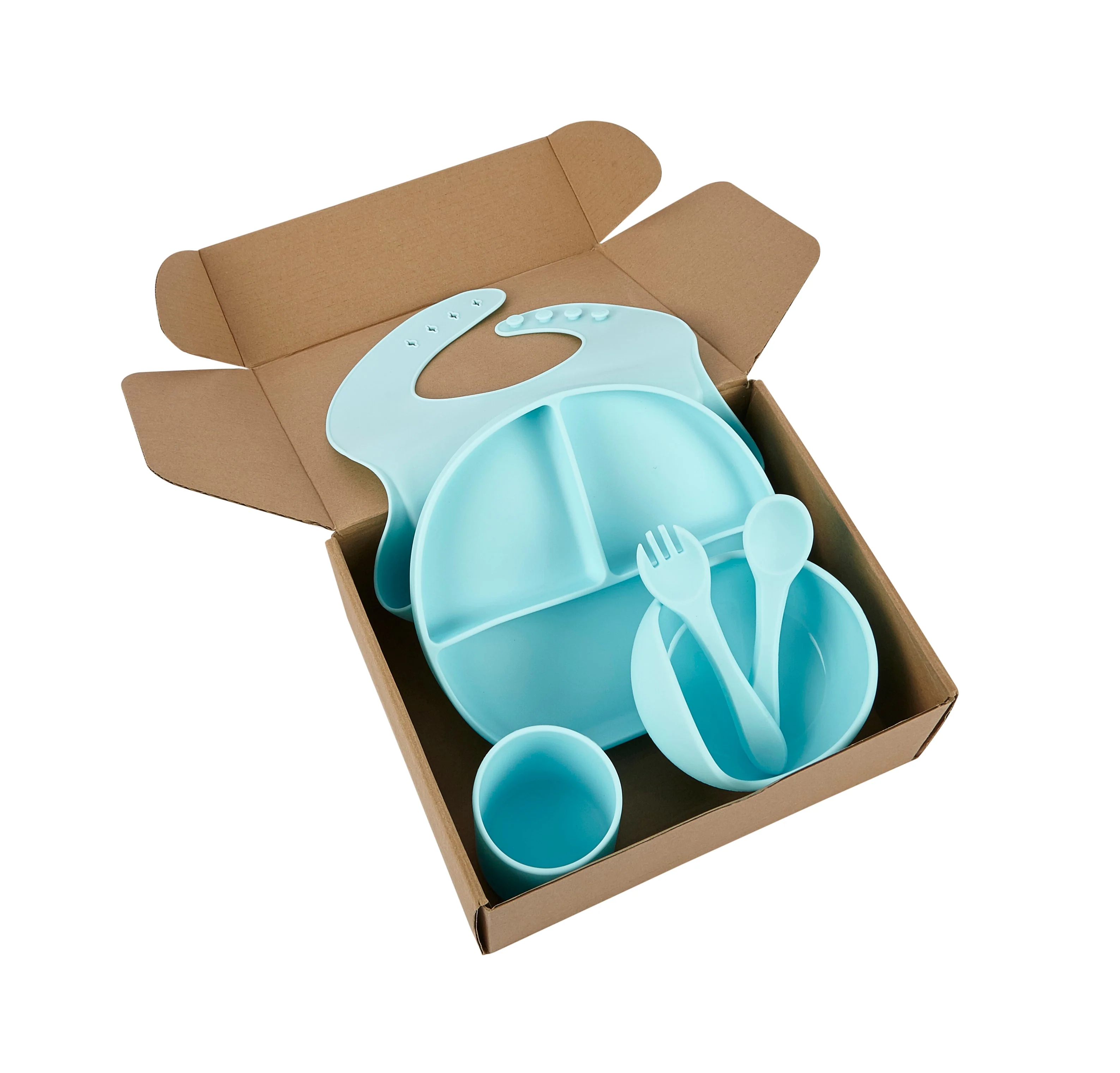 Baby Silicone Feeding Set 6pcs - Blue - Image 3