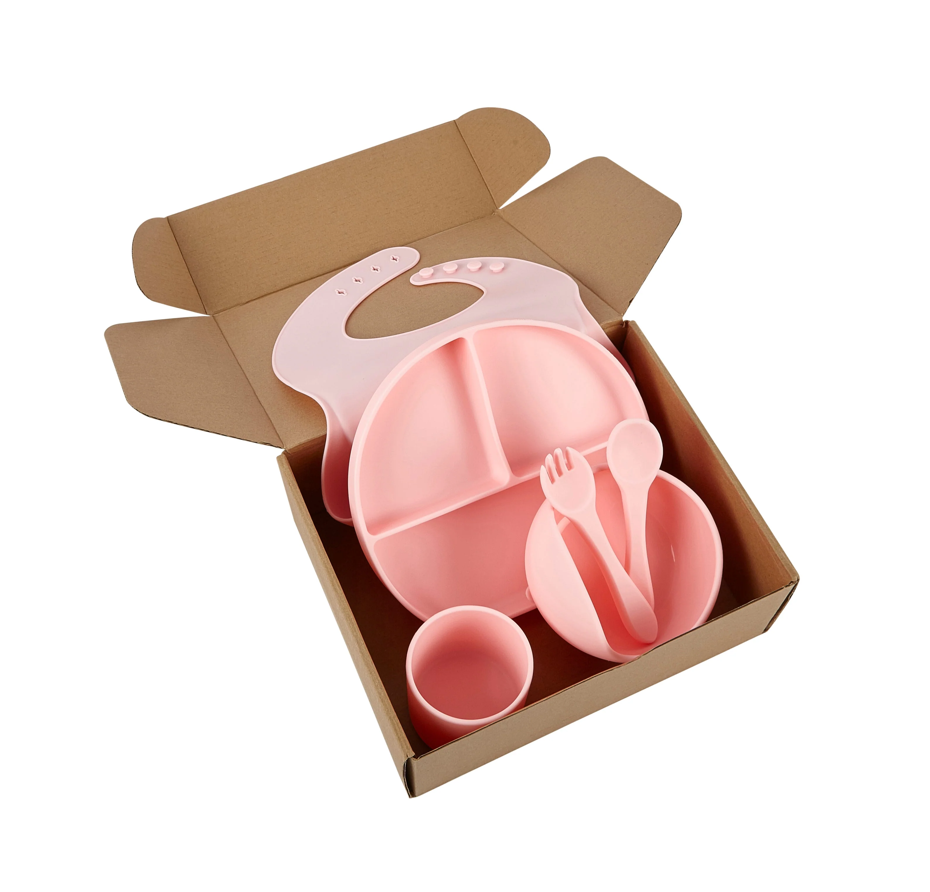 Baby Silicone Feeding Set 6pcs - Pink - Image 3