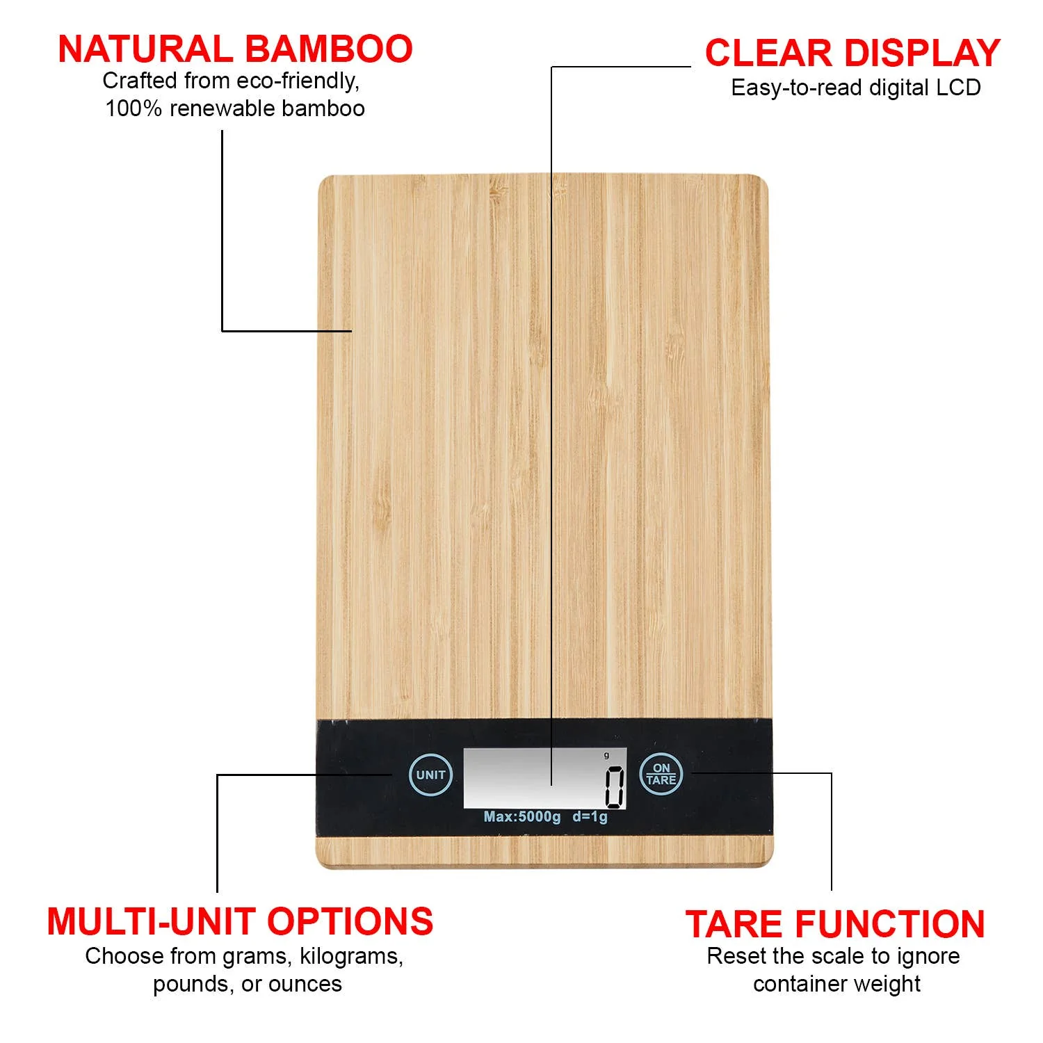 Bamboo Kitchen Scale – 8kg Capacity - Image 5