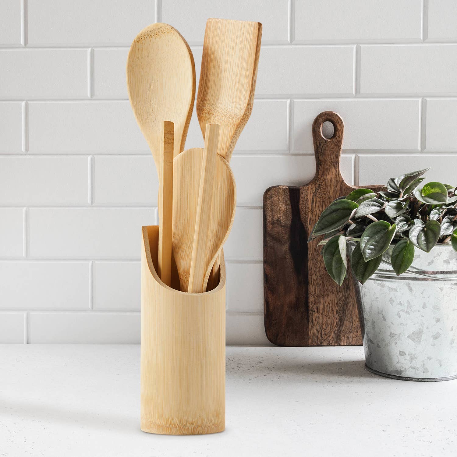 Bamboo Kitchen Utensils with Holder Set - Image 5