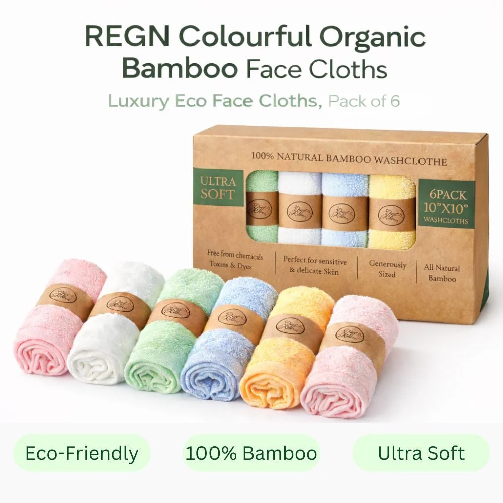 Colourful Organic Bamboo Face Cloths | Luxury Eco Face Cloths | 6 Pack - Image 3