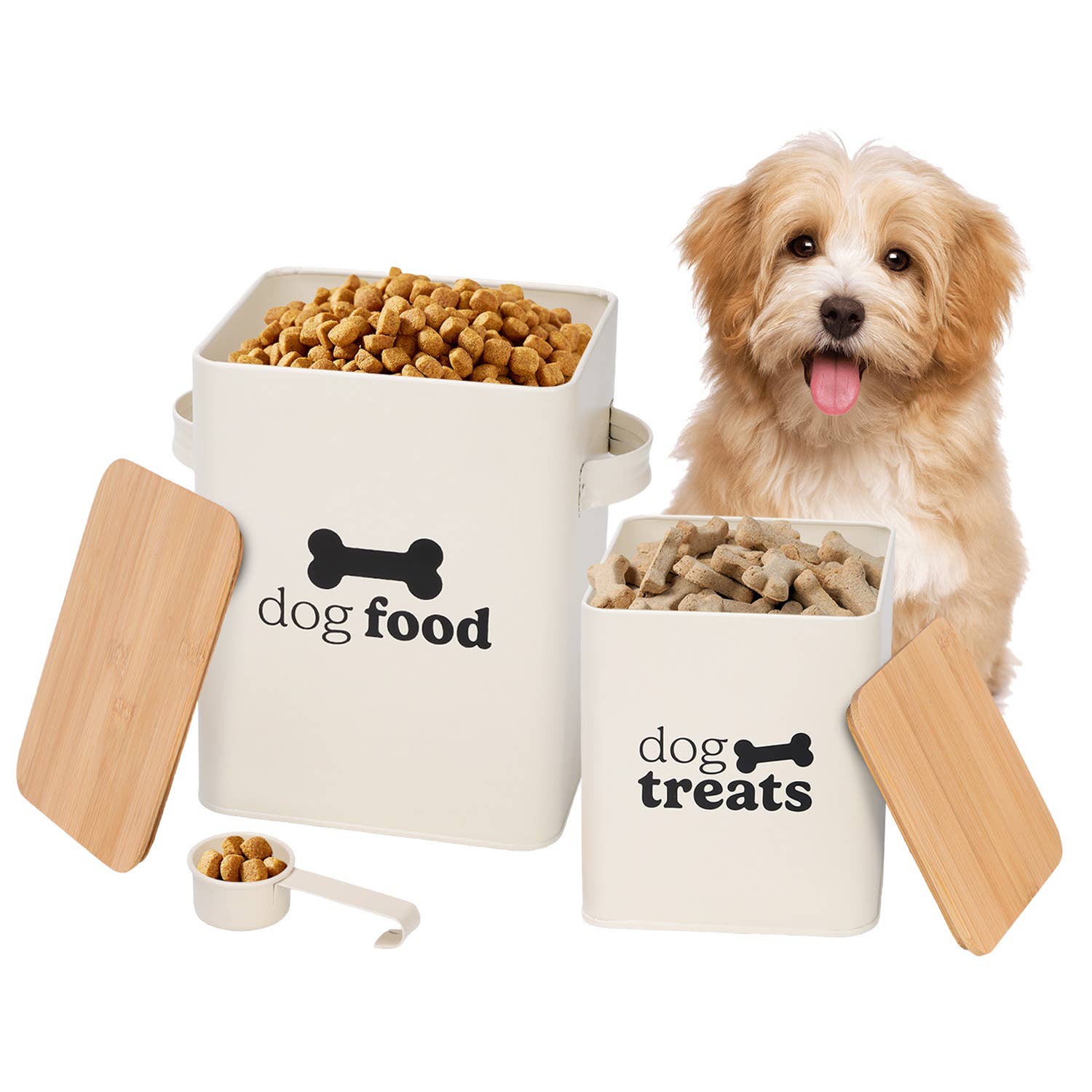 Cream Set of 2 Dog Food Tins with Scoop - Image 8