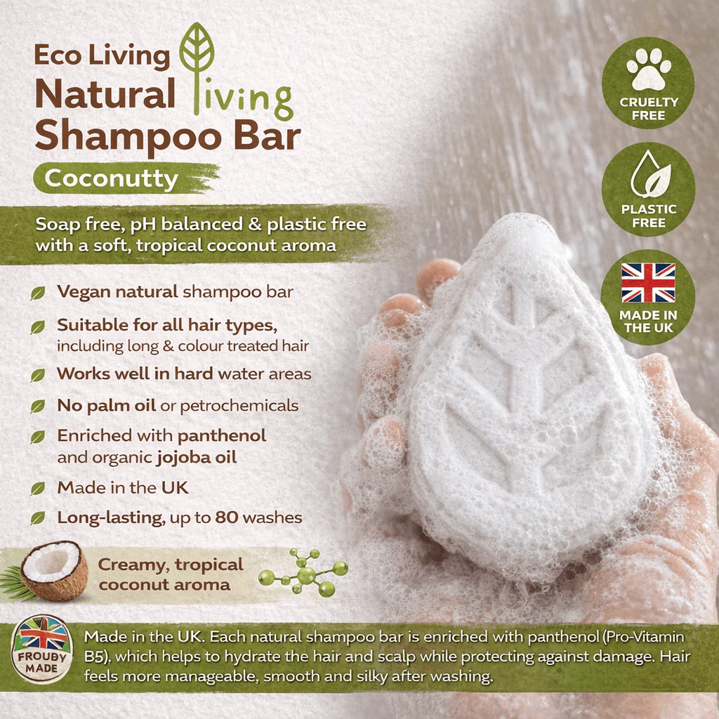 Eco Living Natural Shampoo Bar – Coconutty Scent, Vegan & Soap Free - Image 3