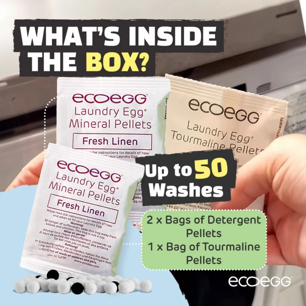 ECOEGG Laundry Egg Washing Detergent Refill Pellets Fresh Linen - Plastic Free Eco Washing Egg, 50 Washes - Image 4