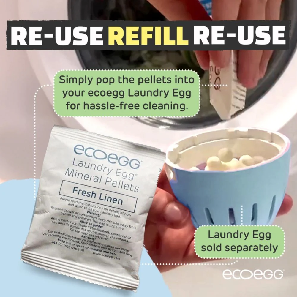 ECOEGG Laundry Egg Washing Detergent Refill Pellets Fresh Linen - Plastic Free Eco Washing Egg, 50 Washes - Image 5