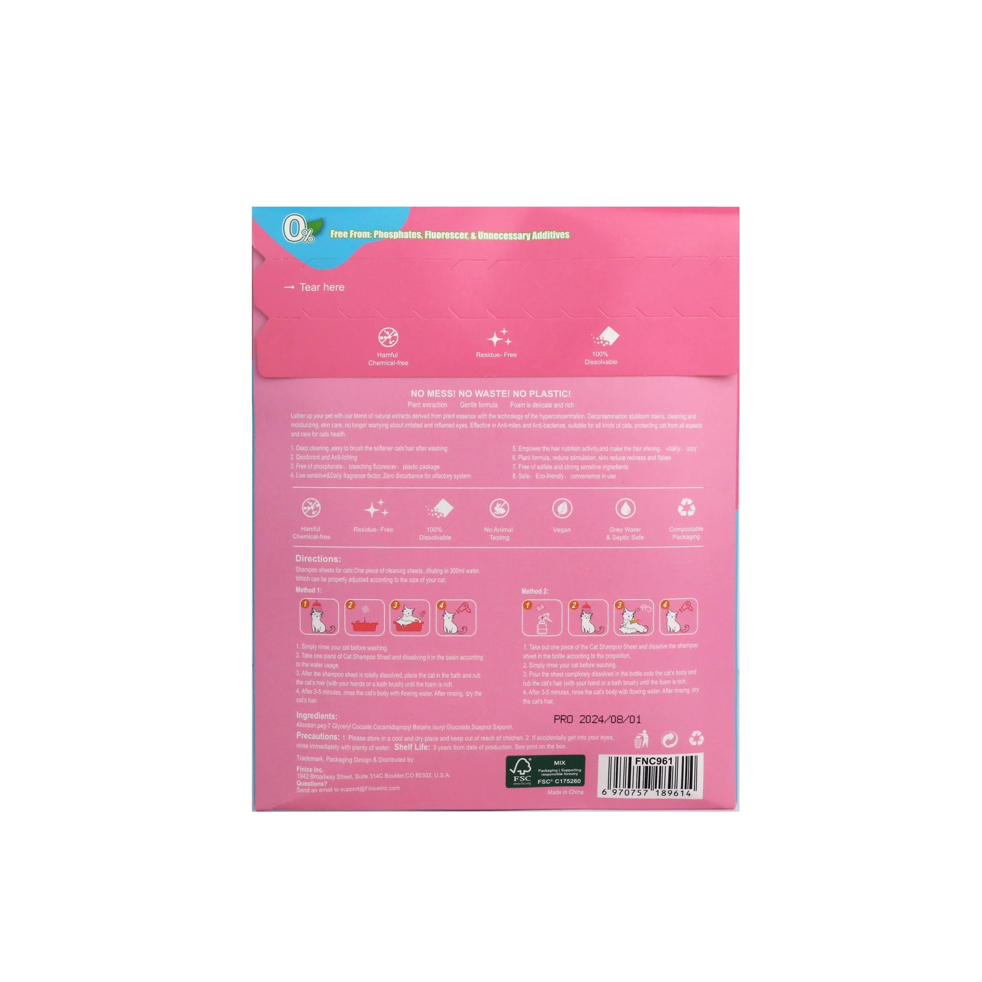 Finice Cat Shampoo Sheets – Plant-Based, Anti-Itch & Deodorising, Elegant Floral, 32 Washes - Image 4