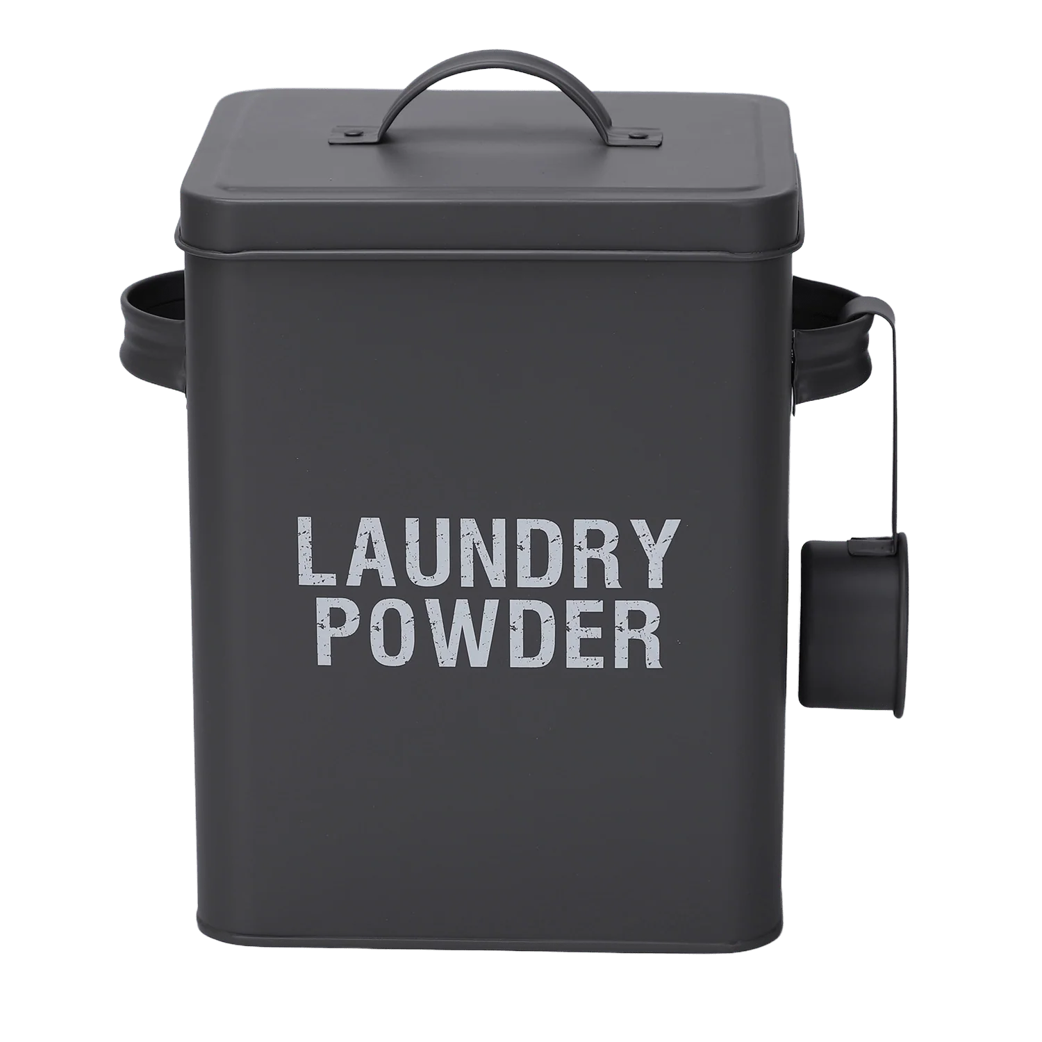 Grey Laundry Powder Tin Box with Handle and Scoop