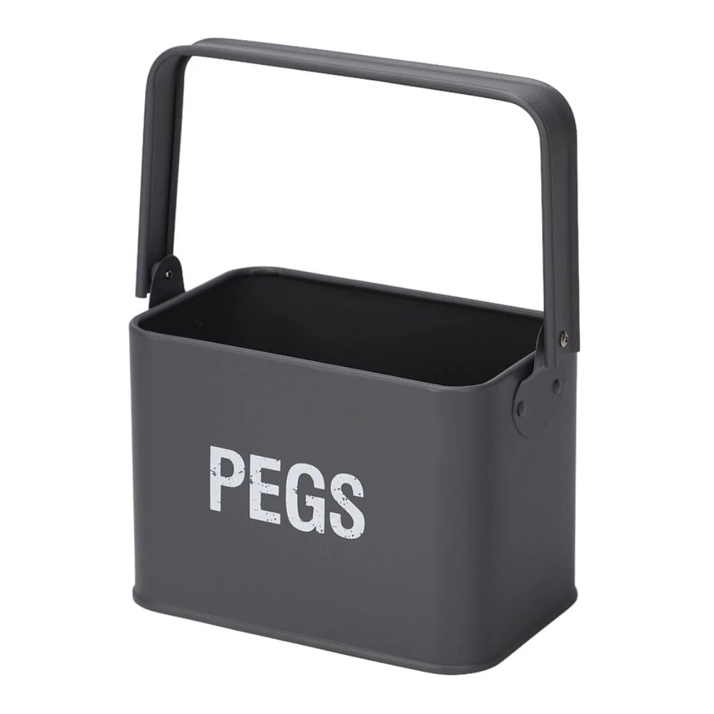 Grey Peg Tin Box with Handle for Laundry Storage - Image 2
