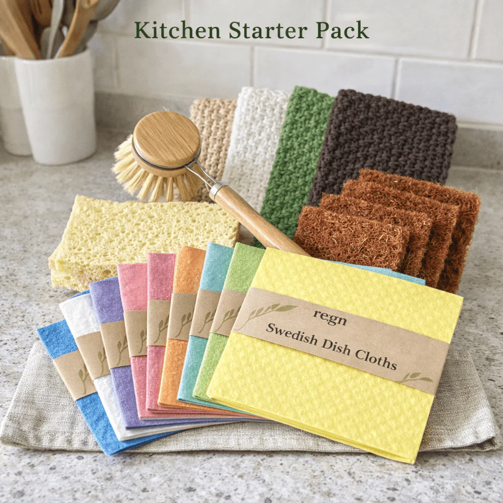 Kitchen Starter Pack – Swedish Dish Cloths, Dish Brush, Dish Cloth, Sponges & Coconut Scourers