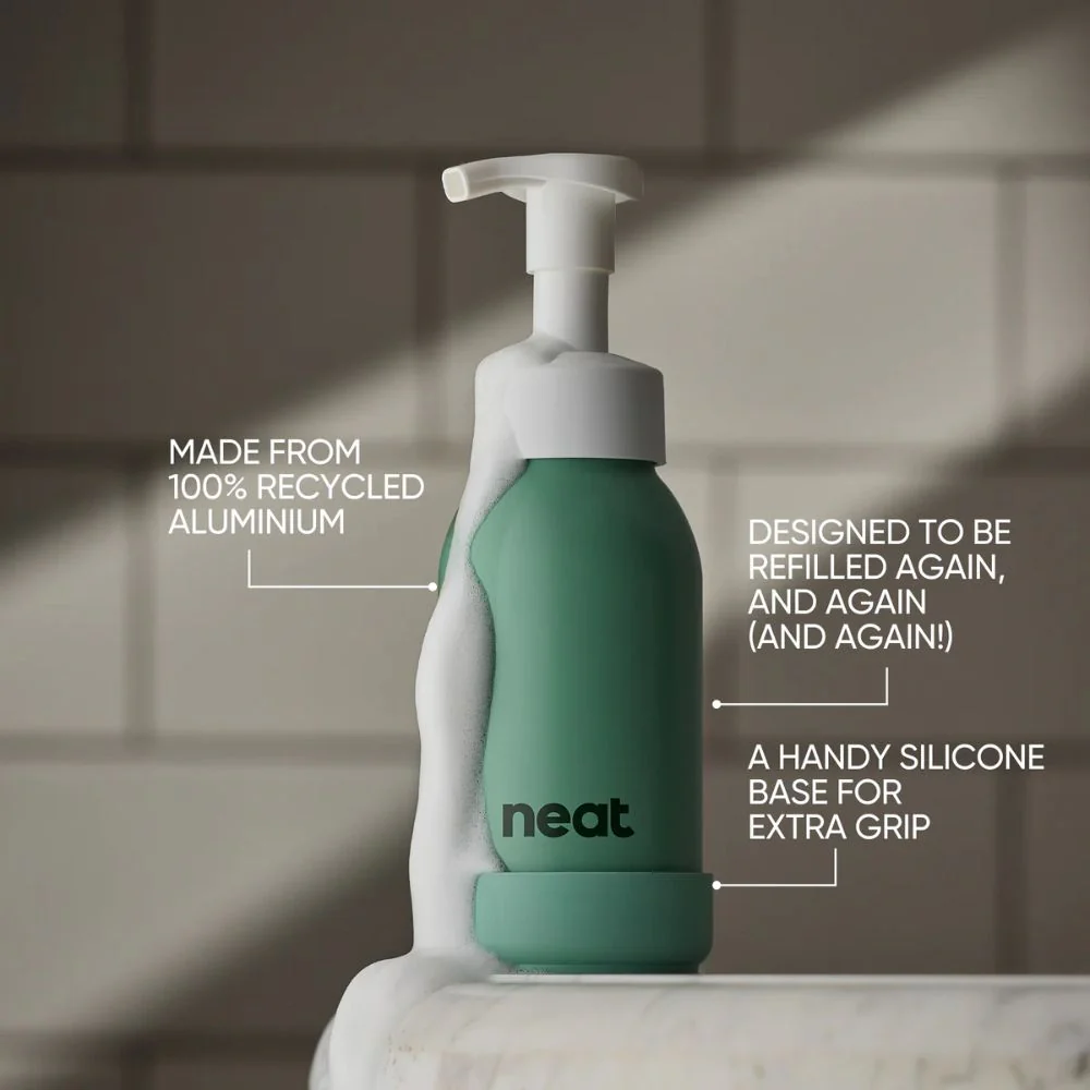Neat Refillable Foaming Hand Wash Dispenser – Recycled Aluminium Bottle (Sage, Stone, Midnight) - Image 2