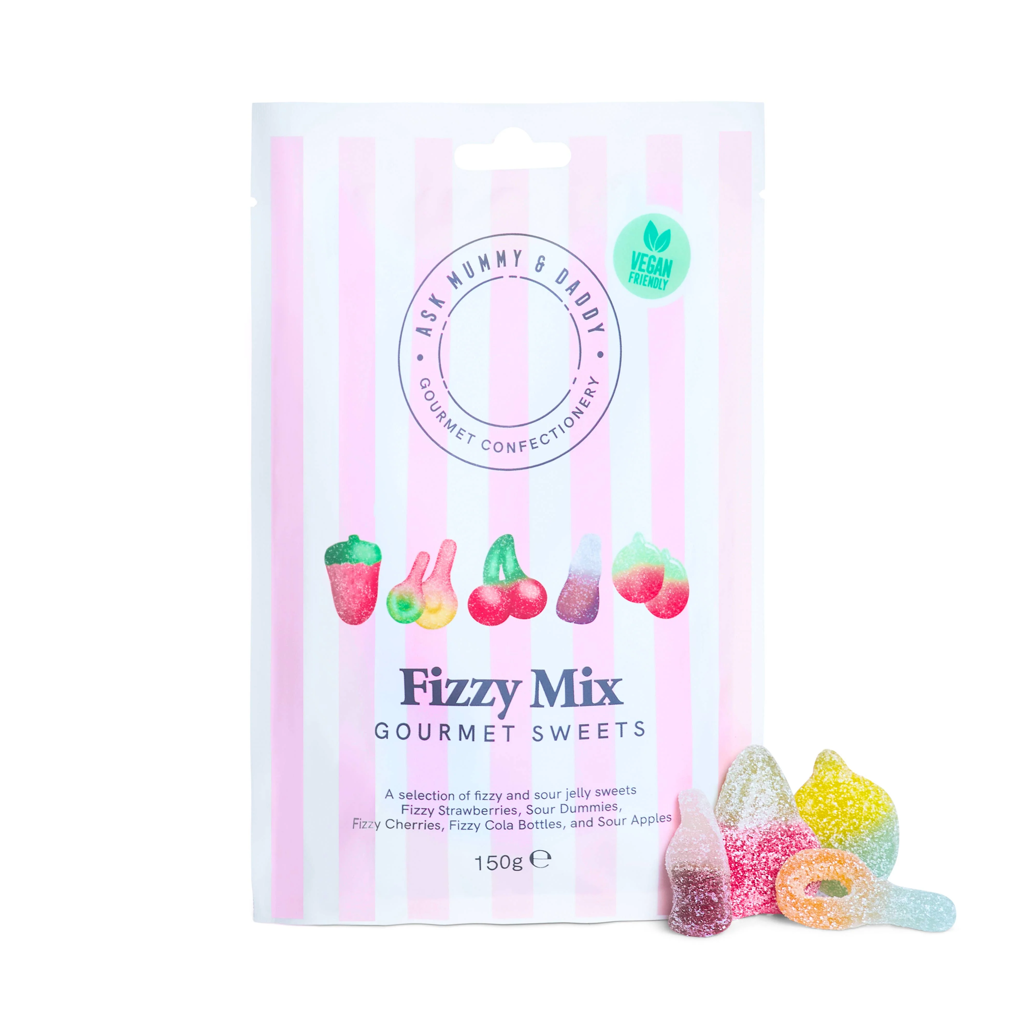 Ask Mummy & Daddy Fizzy Mix Pouch 150g – Mixed Fizzy & Sour Vegan Sweets - Image 3