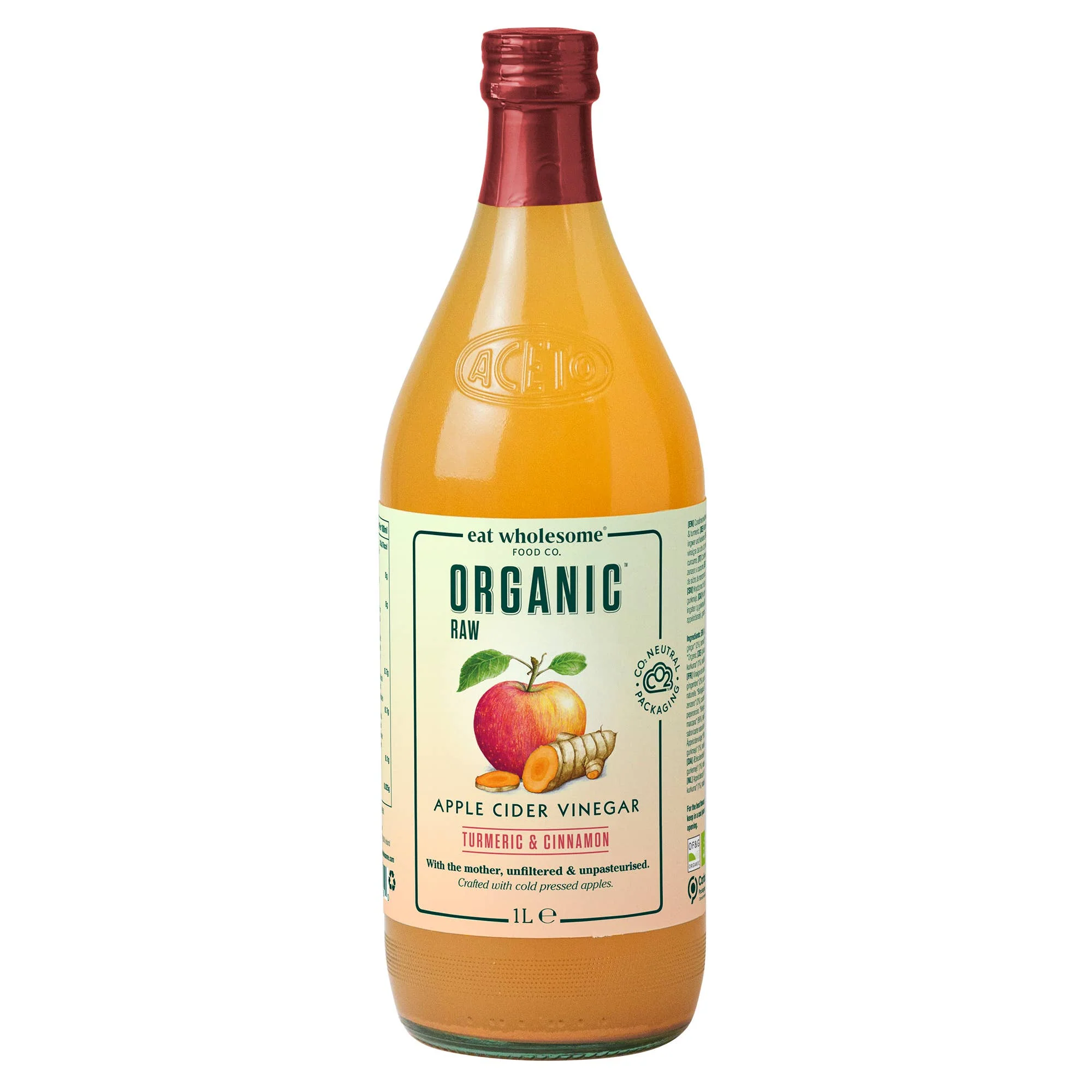 Eat Wholesome Organic Apple Cider Vinegar Turmeric Cinnamon 1L – Raw Unfiltered