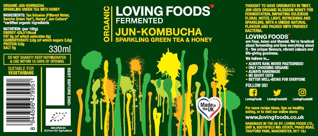 Organic Jun Kombucha – Unpasteurised Honey Fermented Green Tea Drink 330ml - Image 2
