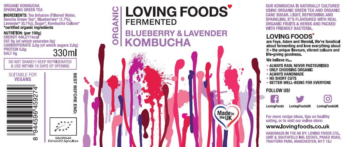 Organic Kombucha Blueberry & Lavender – Unpasteurised Fermented Green Tea 330ml - Image 2