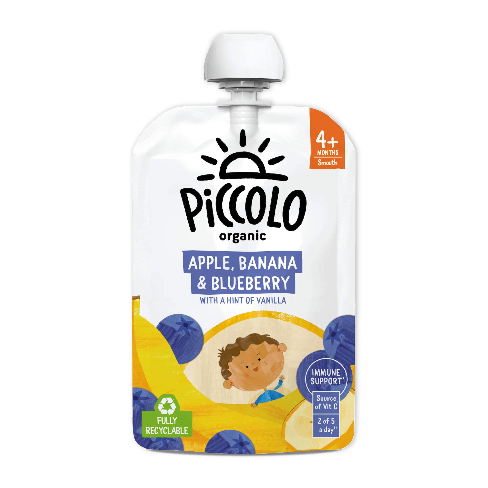 Piccolo Organic Apple Banana & Blueberry Baby Food Pouch 100g 4m+