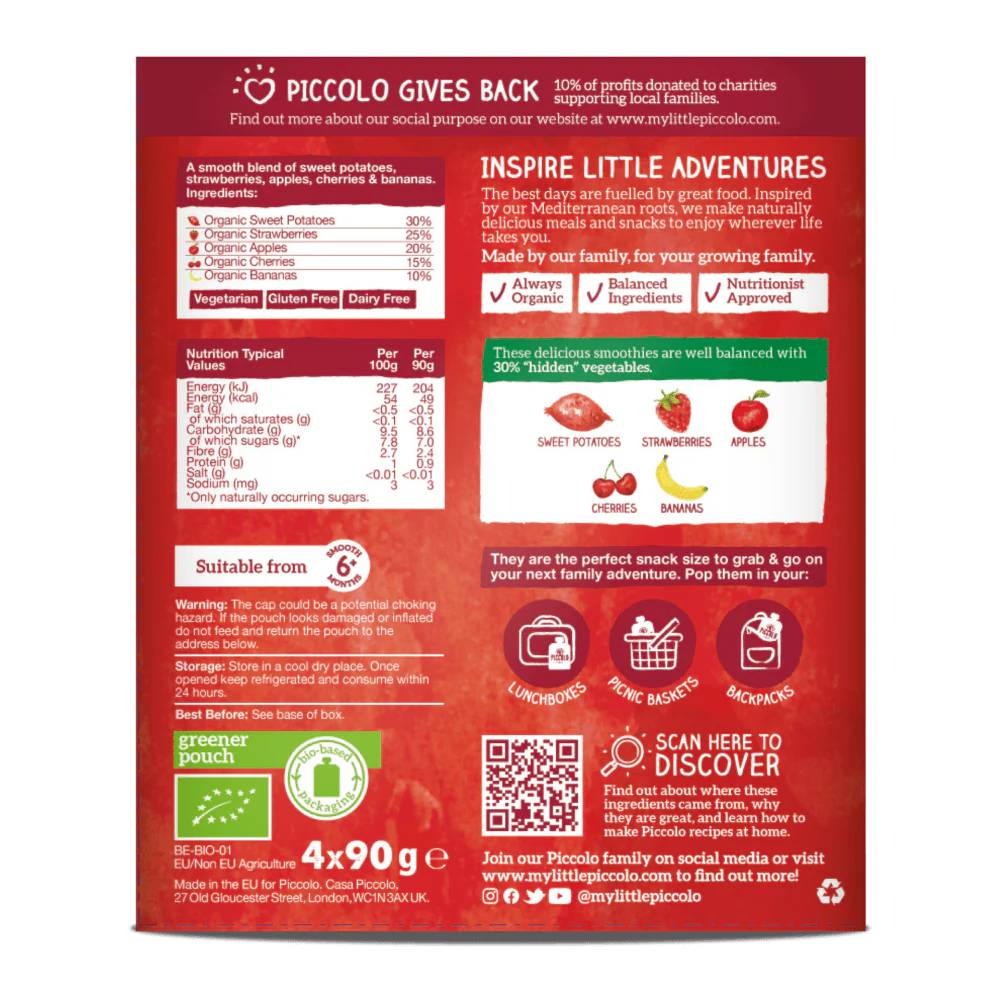 Piccolo Organic Mighty Red Smoothies 4 x 90g Baby Fruit Smoothie 6m+ - Image 2