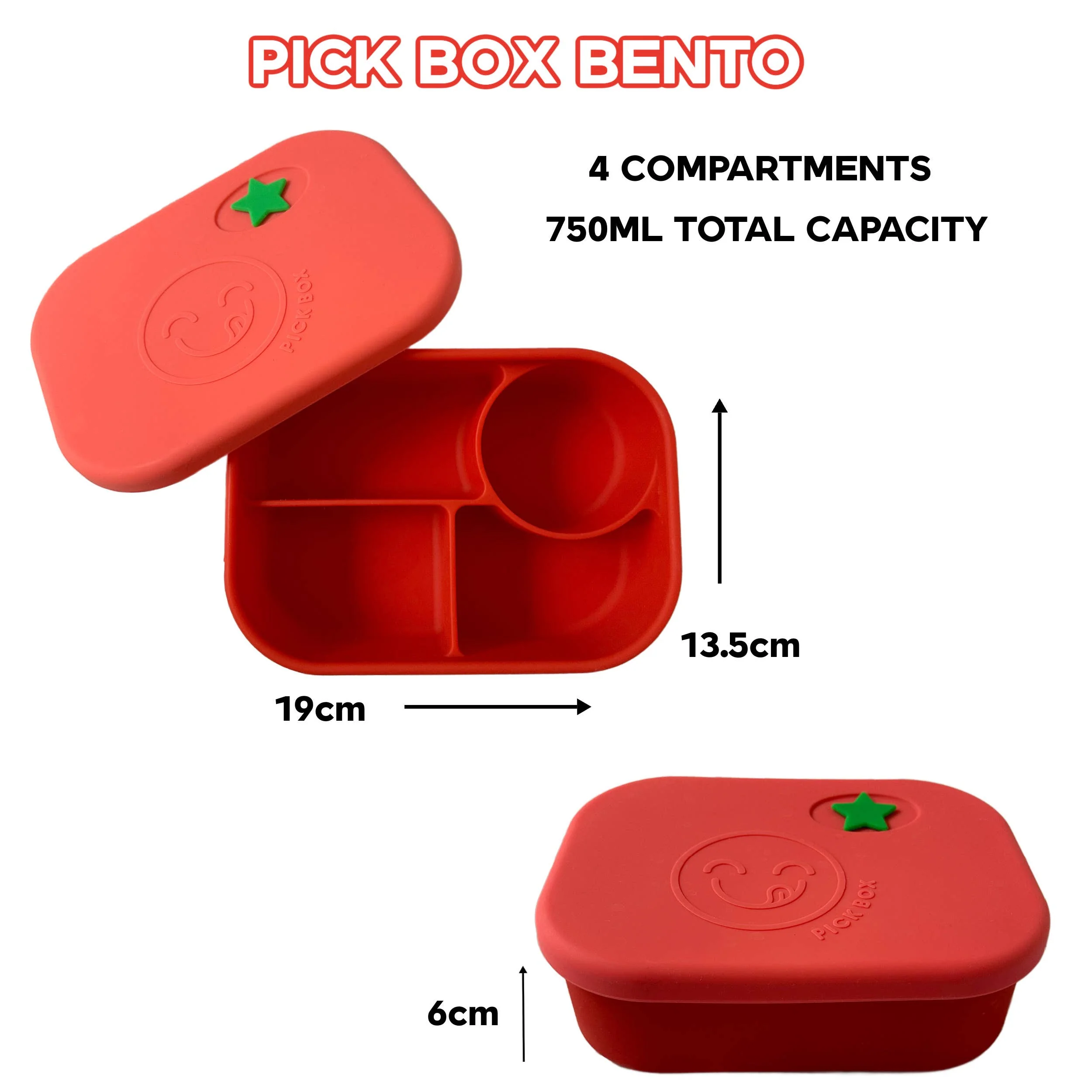 Pick Plates Pick Box Bento Silicone Lunch Box – 4 Compartment 750ml - Image 12