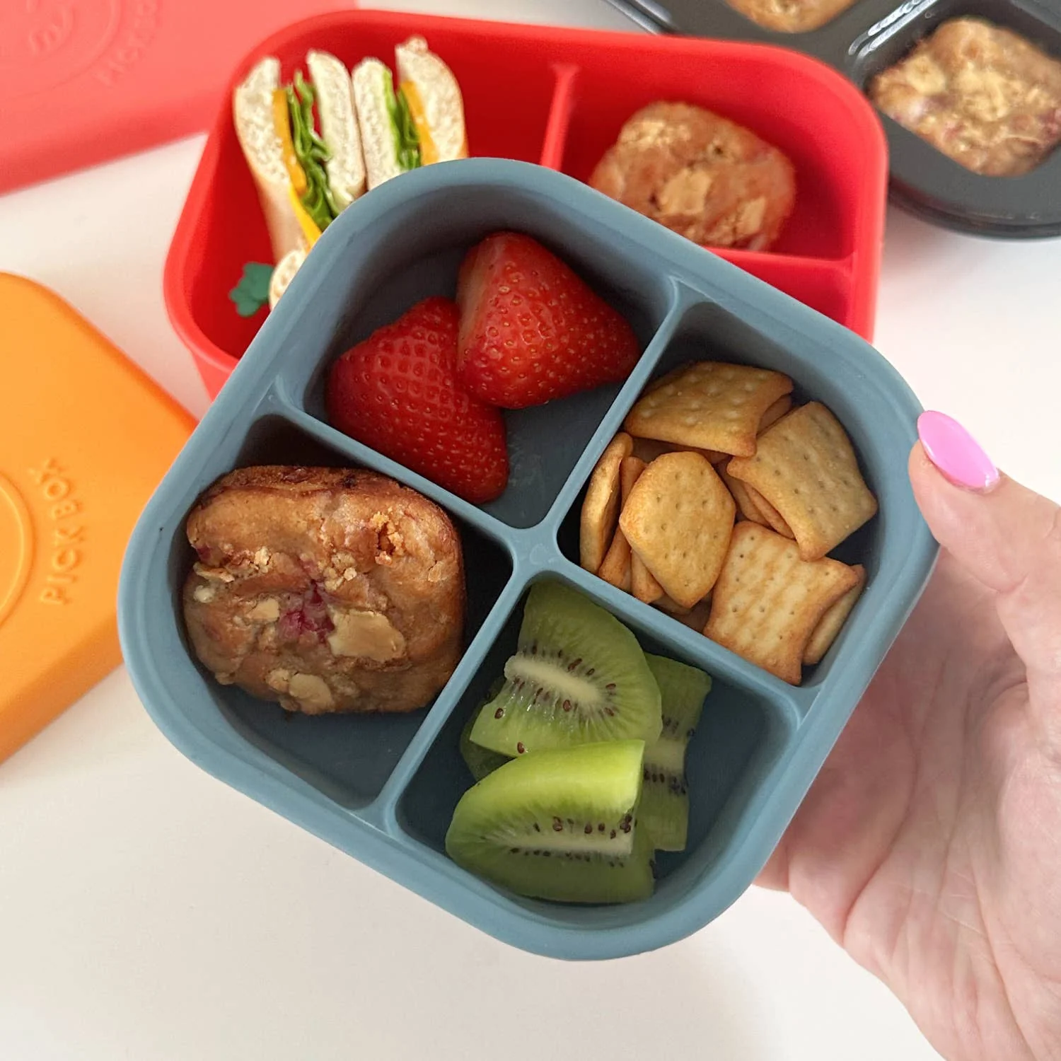 Pick Plates Pick Box Snack Silicone Snack Box – 4 Compartment 500ml - Image 8