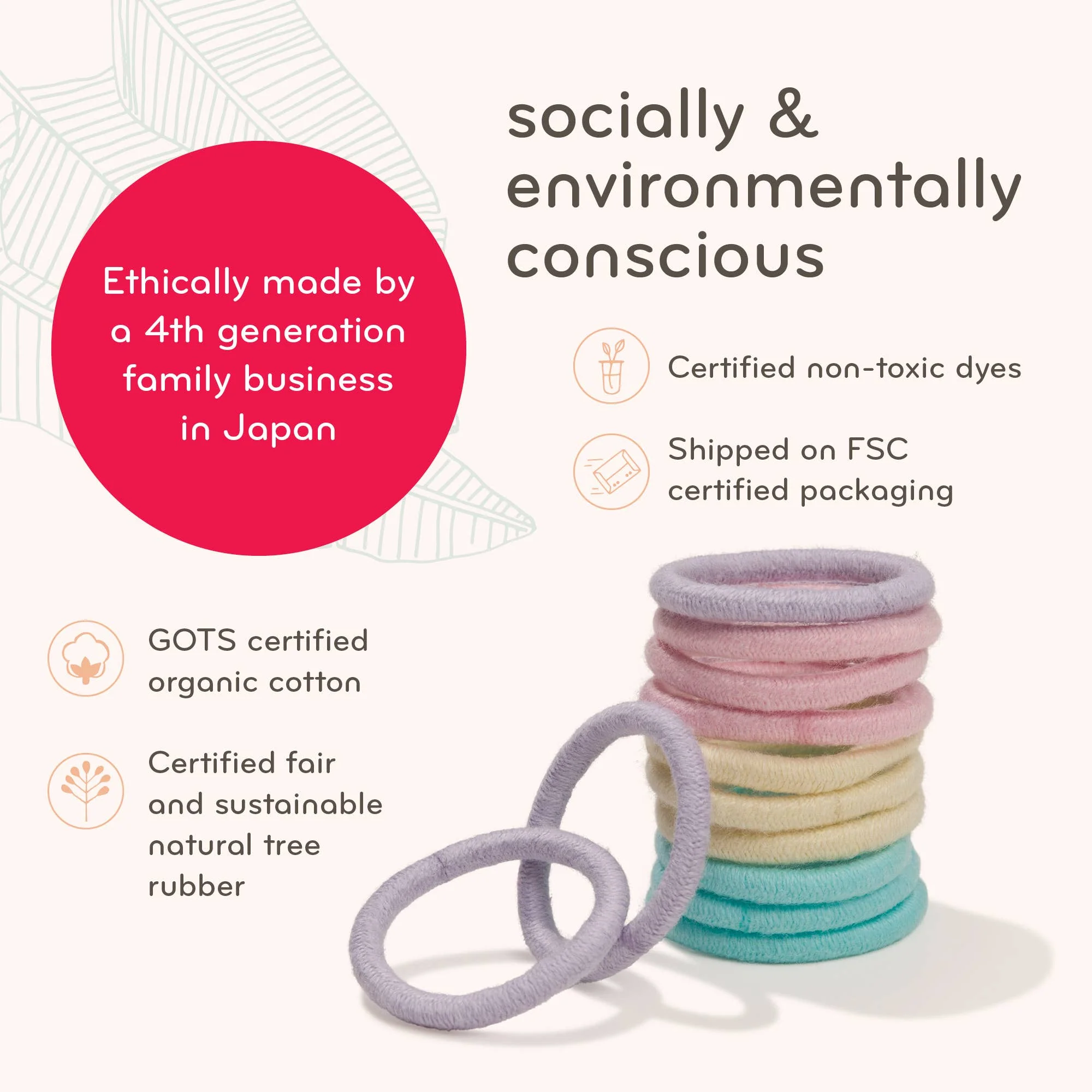 Plastic-Free Round Hair Ties Mini 6-Pack – Pastel Blooms - Image 3