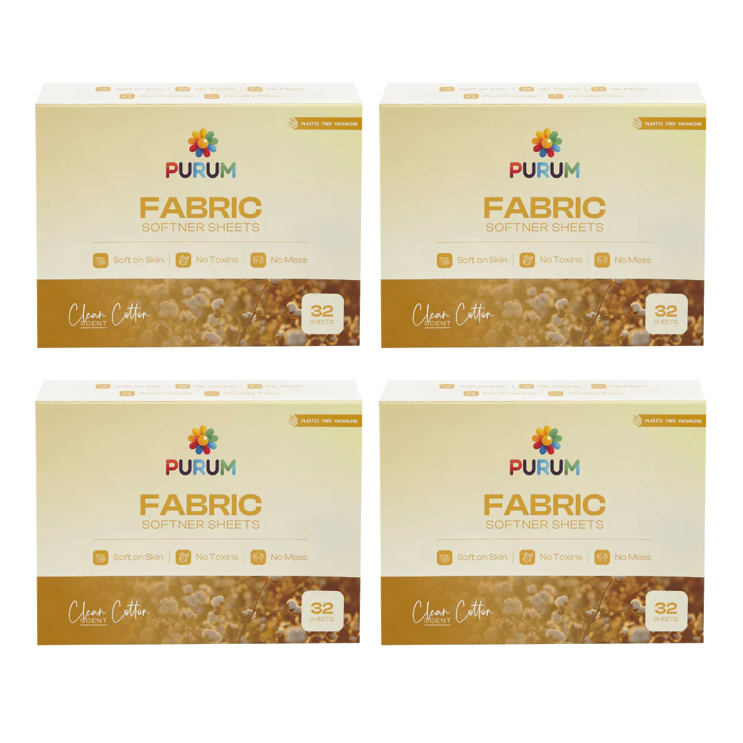 Purum Fabric Conditioner Sheets Clean Cotton Scent - 4 Pack Bundle