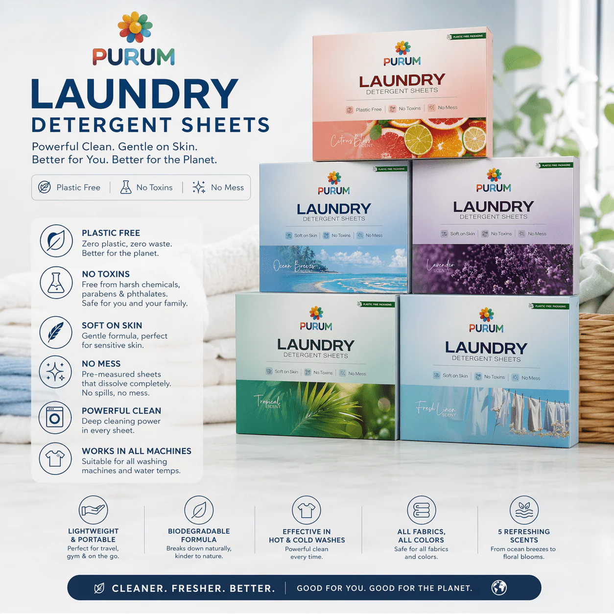 Purum Ultimate Laundry Bundle – 320 Eco-Friendly Laundry Sheets & 5 Scent Boosters Set - Image 2