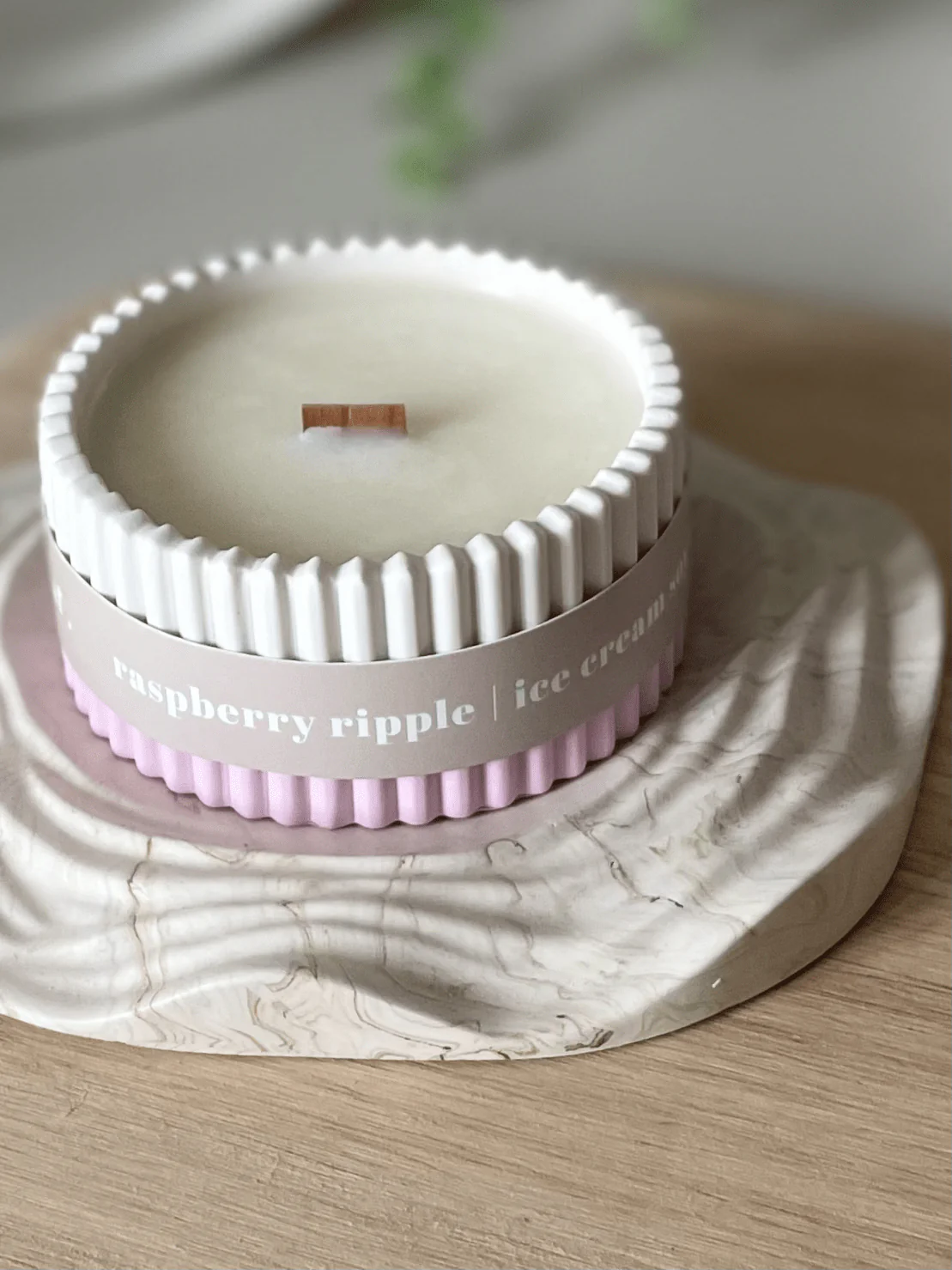Raspberry Ripple Stoneware Soy Candle – Fruity Indulgent Scent - Image 2