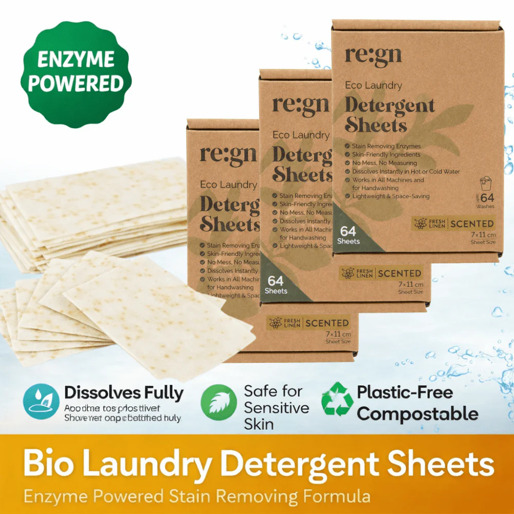 Re:gn Bio Laundry Detergent Sheets – Enzyme-Powered Stain Removing Formula | 192 Sheets