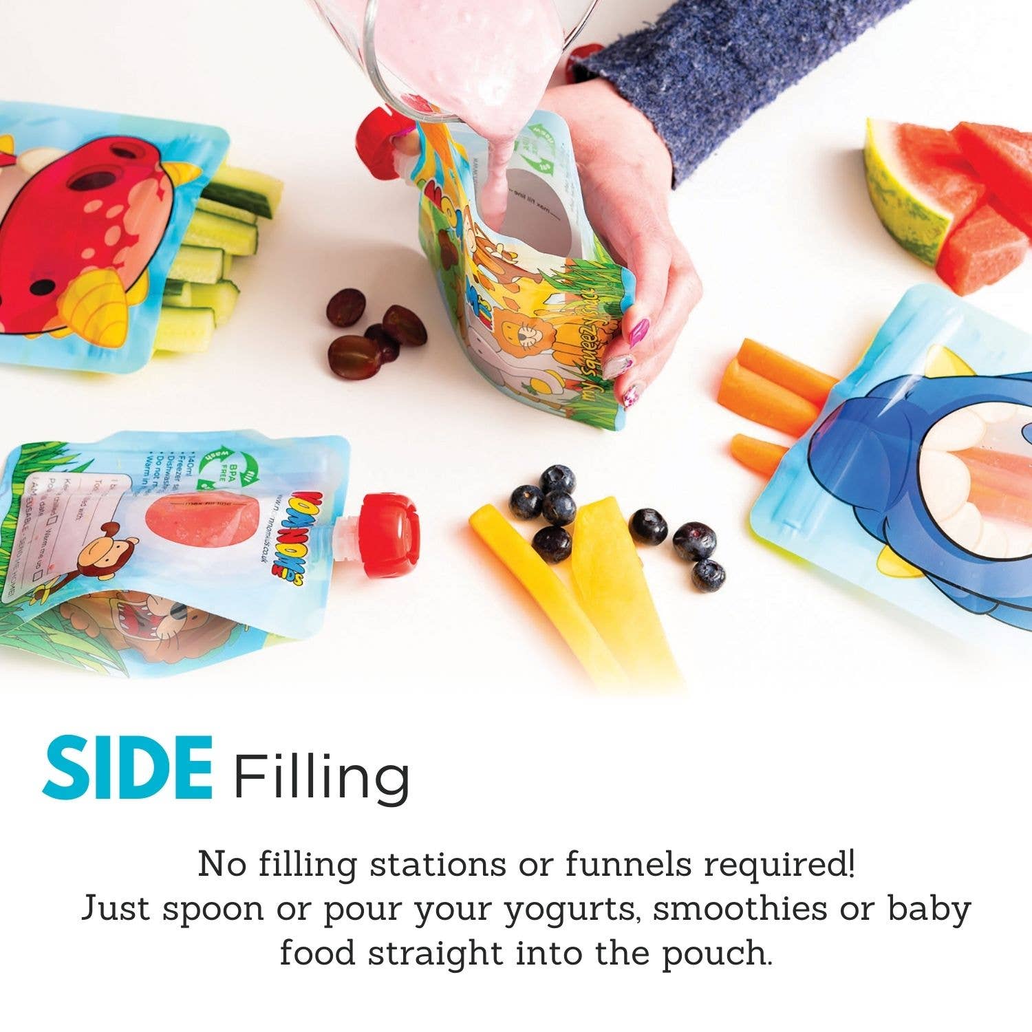 Nom Nom Kids Reusable Food Pouches 140ml Animal Pouches 4 Pack - Image 3