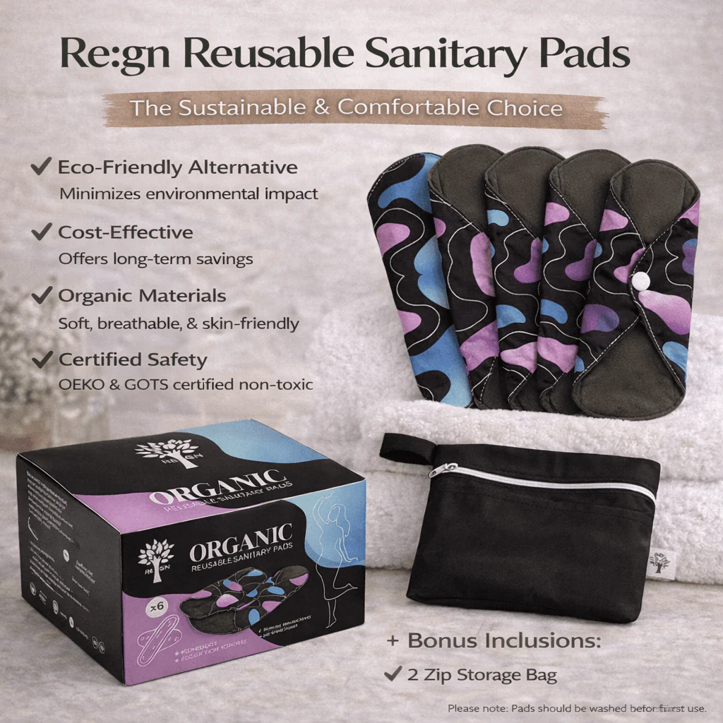 Eco Reusable Sanitary Pads - Washable Cloth Period Pads - 6 Pack - Image 3