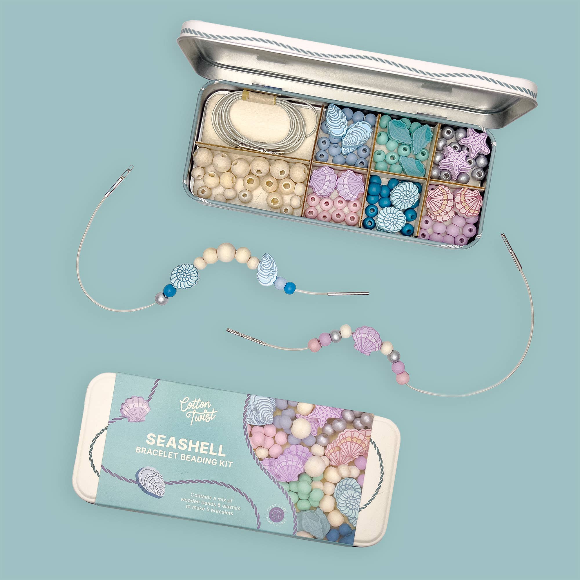 Create Your Own Seashell Bracelet Bead Craft Kit in Reusable Tin - Image 9