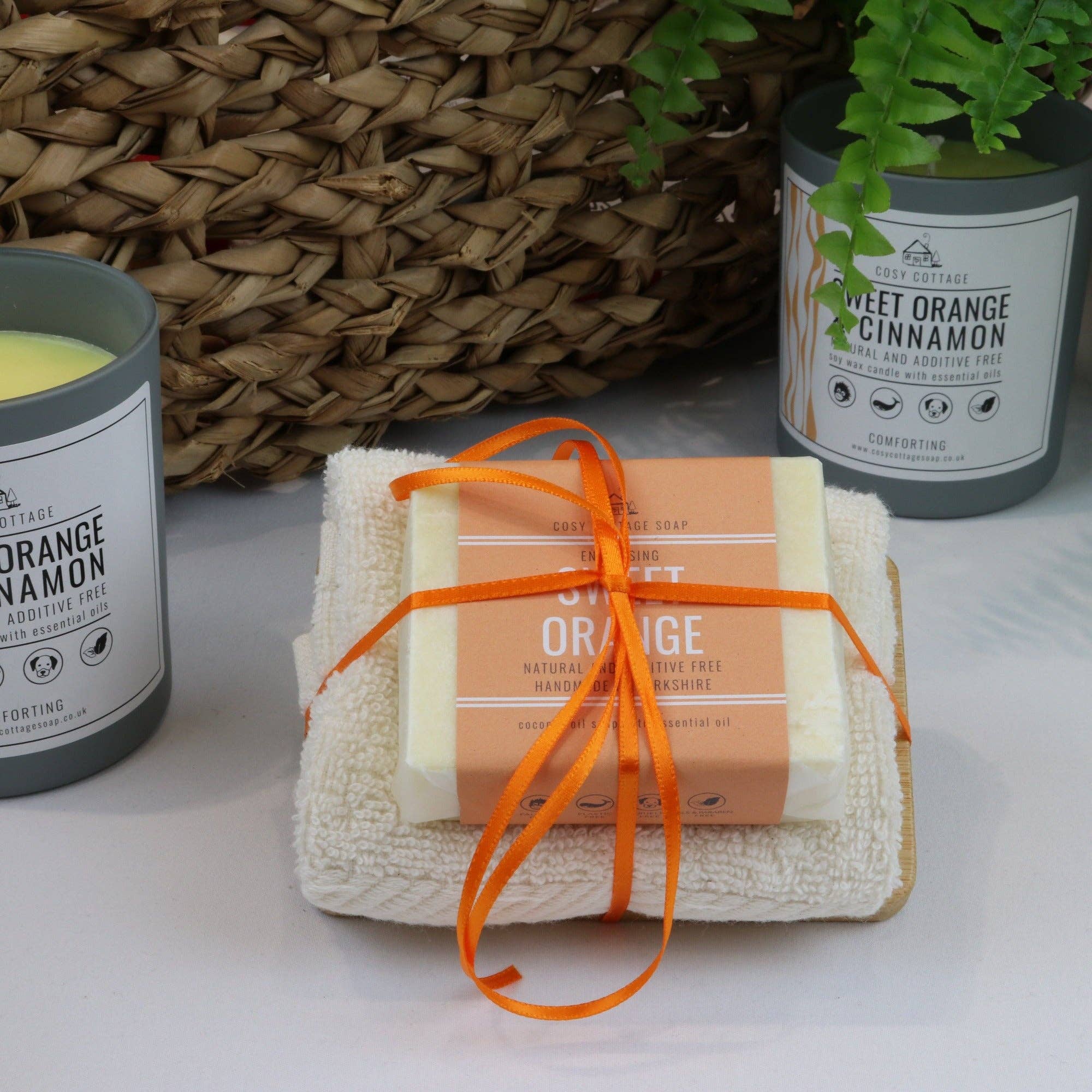 Natural Soap, Cotton Cloth & Bamboo Dish Gift Set – Handmade in Yorkshire - Image 2