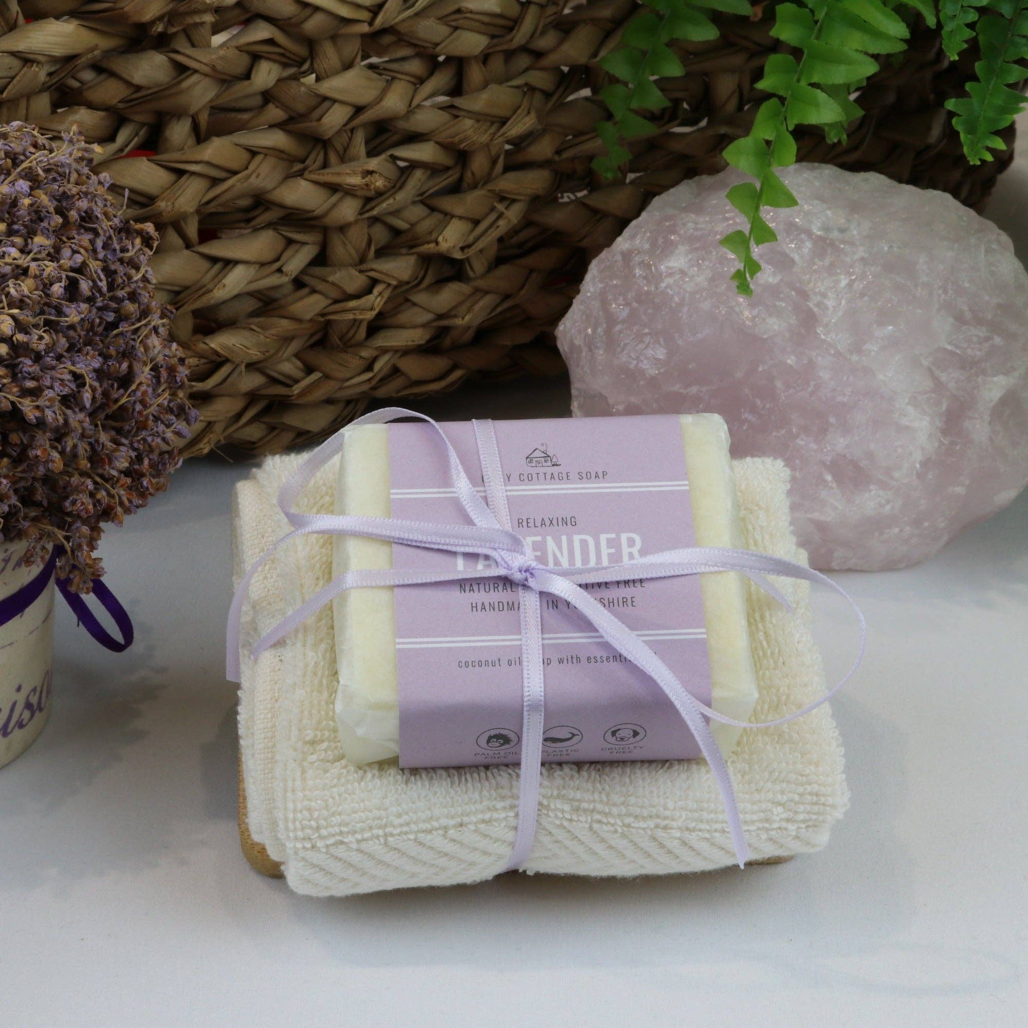 Natural Soap, Cotton Cloth & Bamboo Dish Gift Set – Handmade in Yorkshire - Image 3