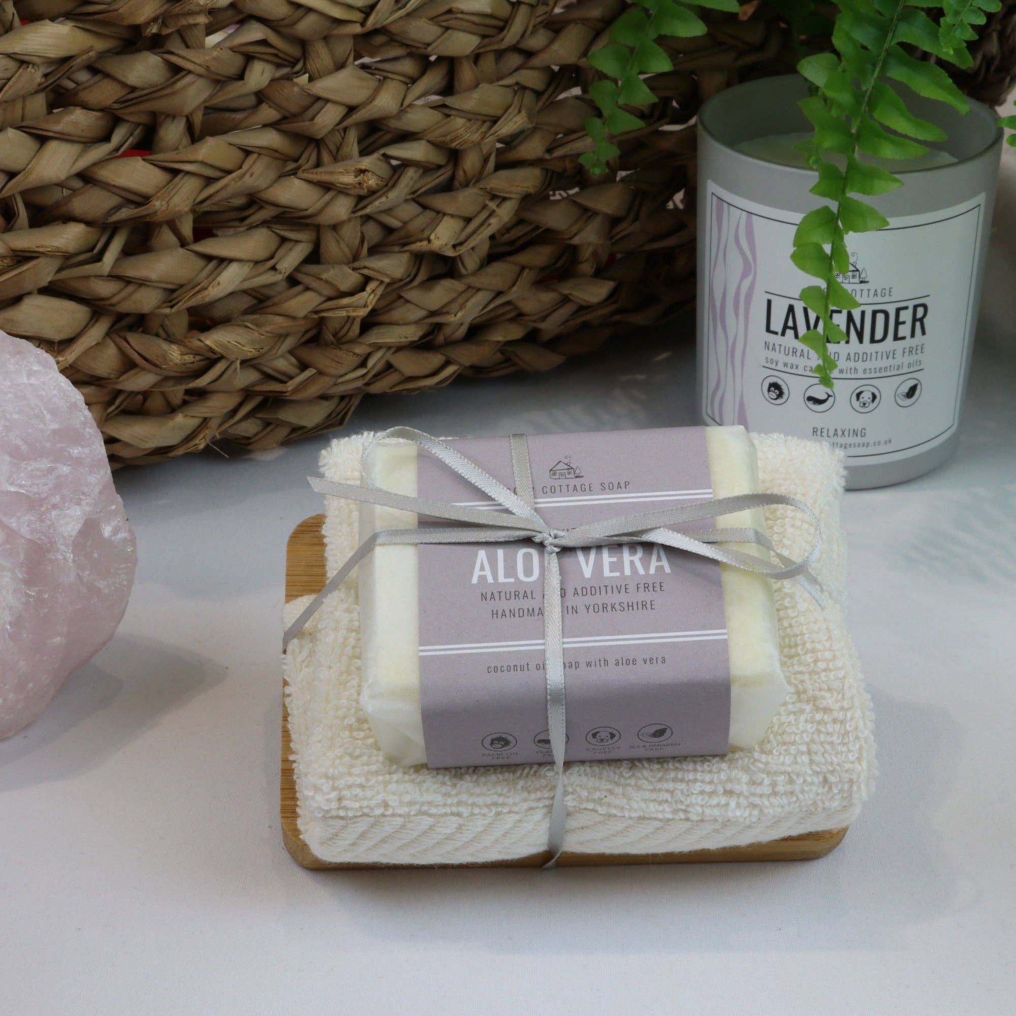 Natural Soap, Cotton Cloth & Bamboo Dish Gift Set – Handmade in Yorkshire - Image 4