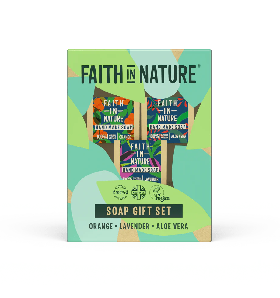 Faith In Nature Soap Stack Gift Set – Orange, Aloe Vera & Lavender 3 x 100g Natural Soaps
