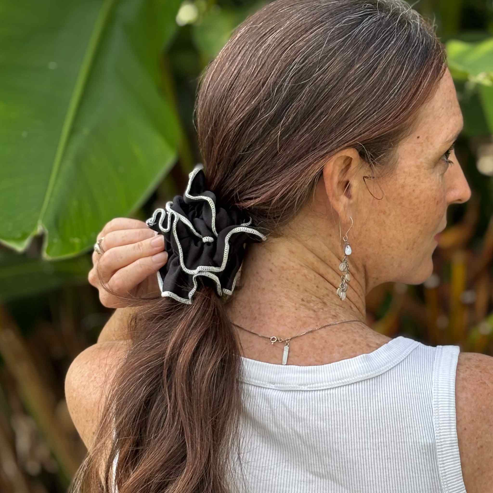 Tuxedo Ruffle Scrunchie – Organic Ruched Satin - Image 4