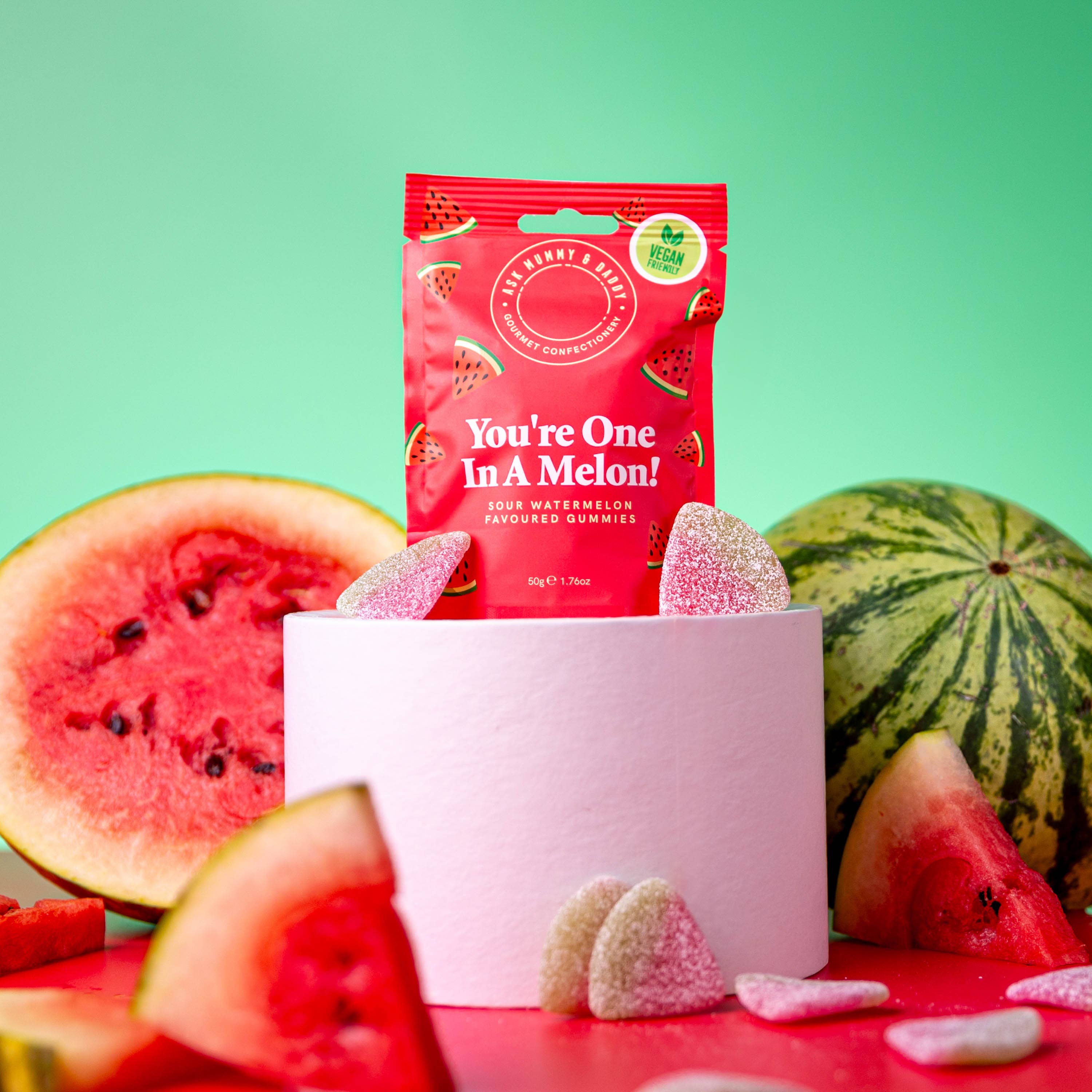 Ask Mummy & Daddy You're One In A Melon Gummies 50g Pouch – Melon Flavoured Vegan Sweets - Image 3