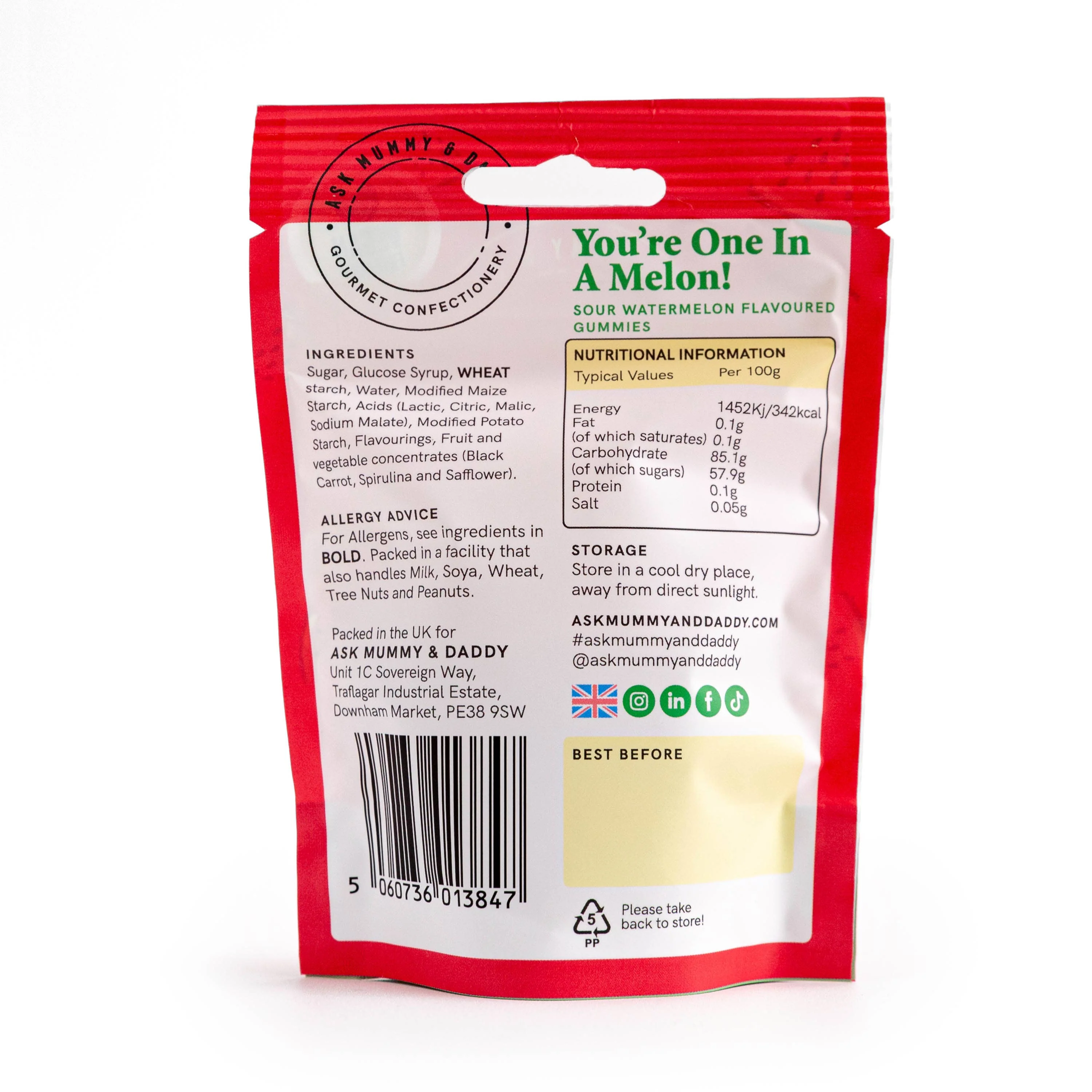 Ask Mummy & Daddy You're One In A Melon Gummies 50g Pouch – Melon Flavoured Vegan Sweets - Image 5