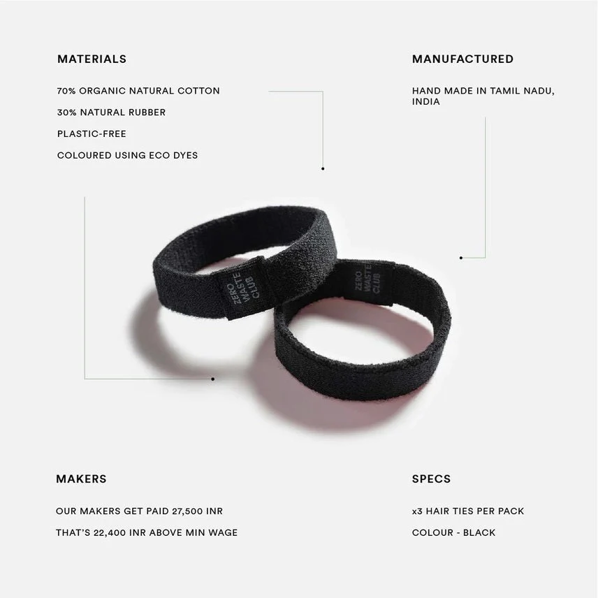 Zero Waste Club Organic Cotton Hair Ties – Pack of 3 - Image 3
